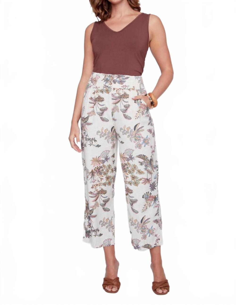 NEW COCO Y CLUB tropical palm wide-leg pants in multi